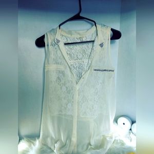 GUESS *M* LACE/SHEER **CLASSY** CONSERVATIVE TANK TOP RHINESTONE  BELLISHED